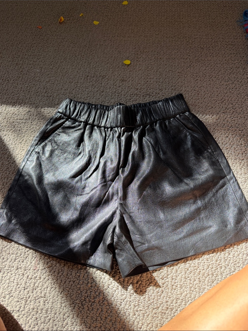 Anine Bing Black Faux Leather High-Waist Shorts